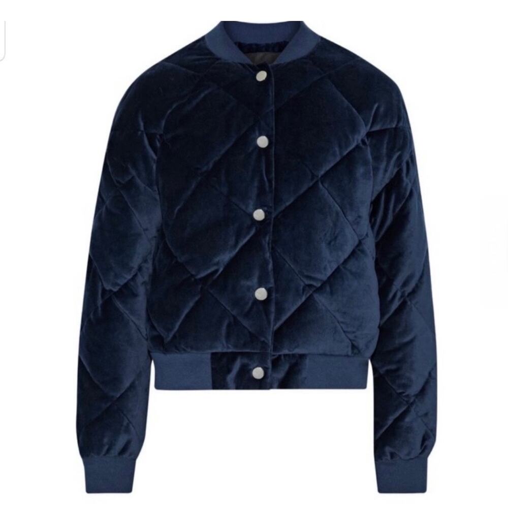 Maje Balou quilted cotton velvet bomber jacket blue size 38 M